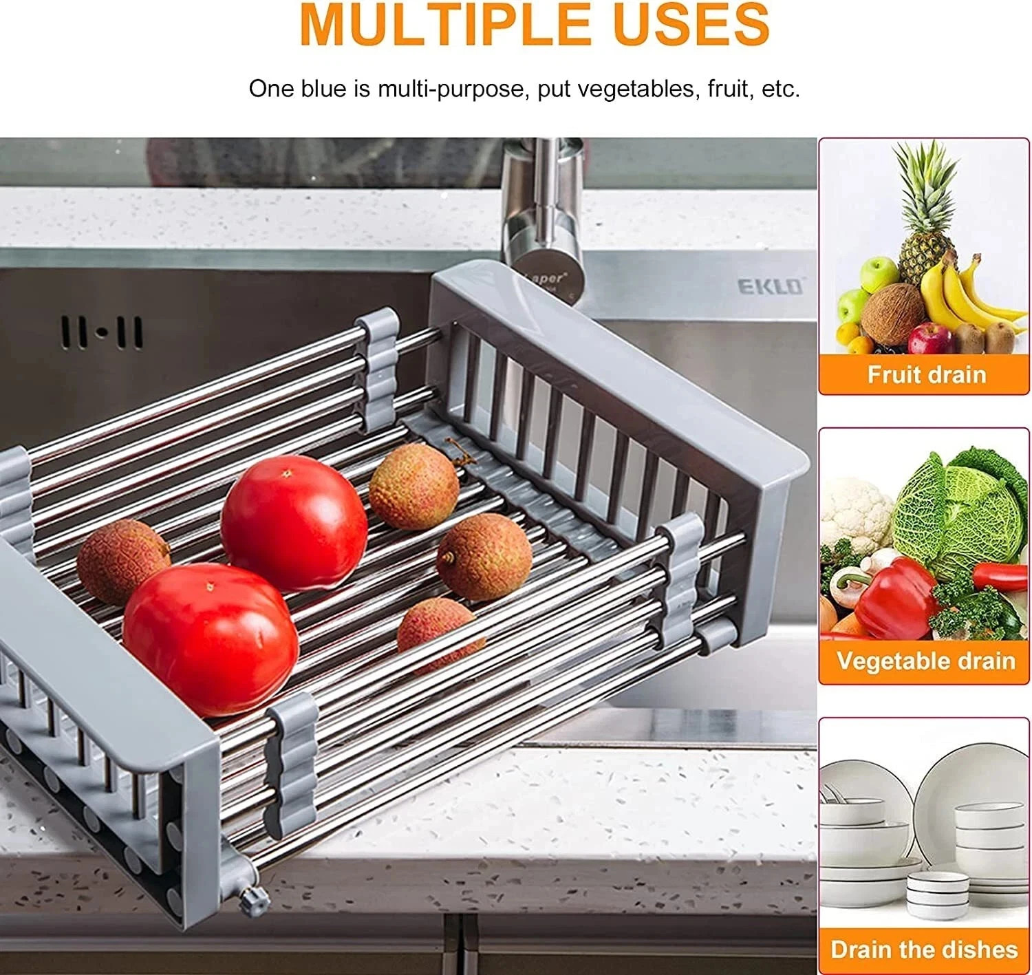 Over Sink Expandable Kitchen Drying Rack Stainless Steel Dish Drainer Adjustable