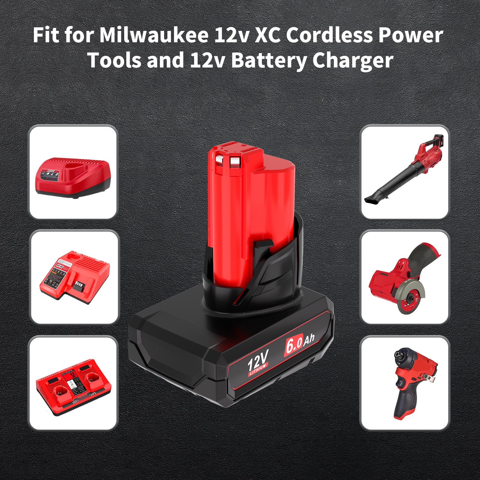 2Pack 6.0Ah Battery For Milwaukee for M12 LITHIUM Extended Capacity 48-11-2460