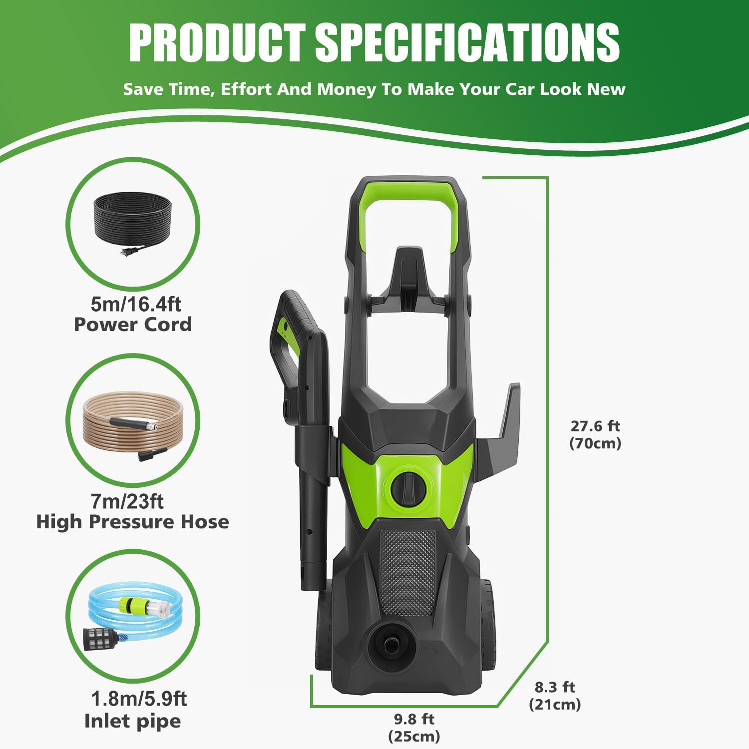 Electric Pressure Washer 5000PSI Max 2.5GPM Portable Power Washer 4 Quick Nozzle