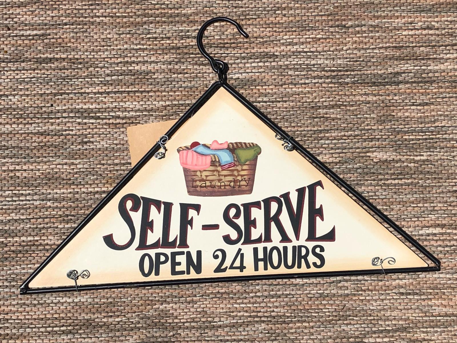 Home & Garden Laundry Room Sign Metal Self Serve Open 24 Hrs. Whimsical 16x11x10