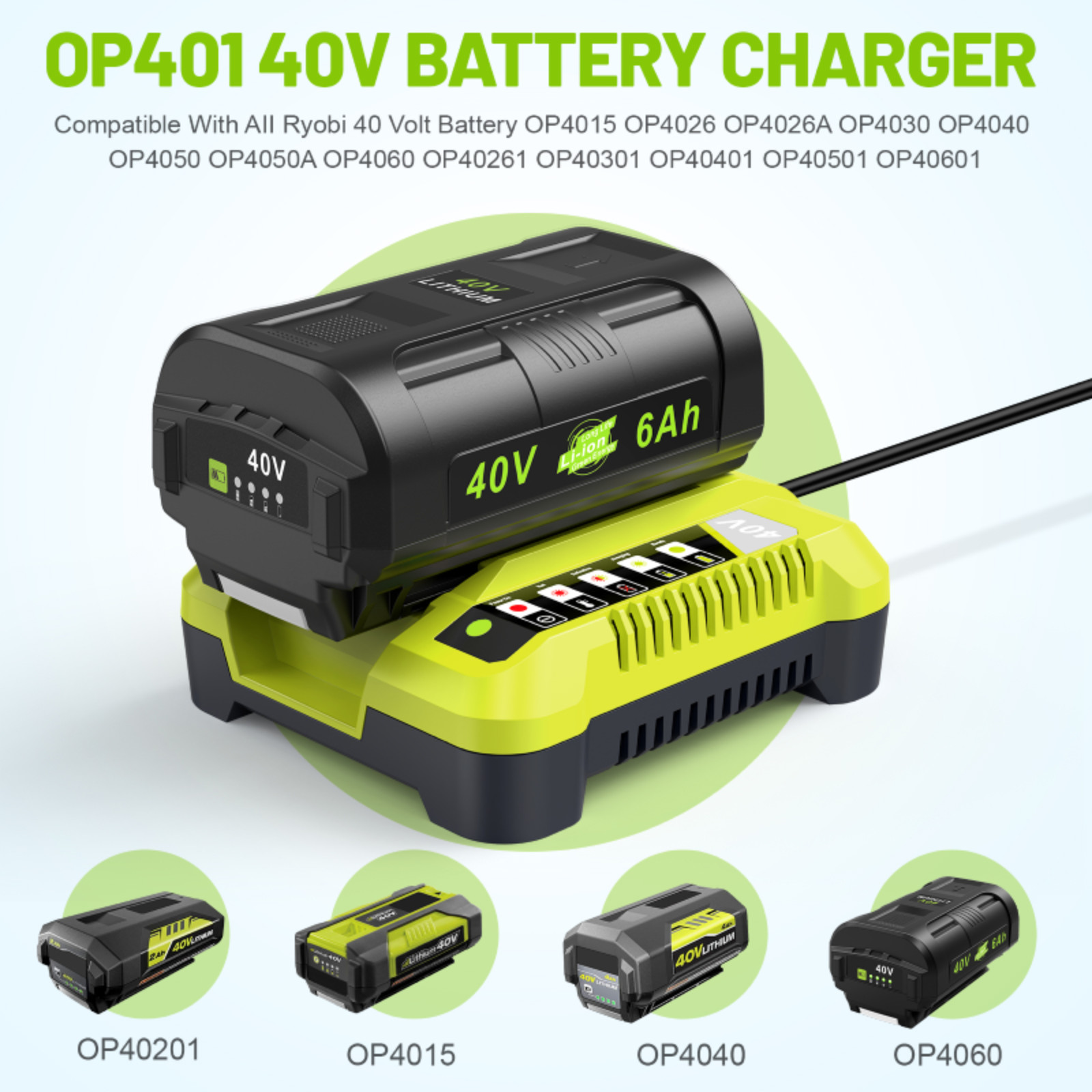 40V Fast Rapid Charger for Ryobi Lithium-ion Battery 40Volt OP401 OP4060 OP4050
