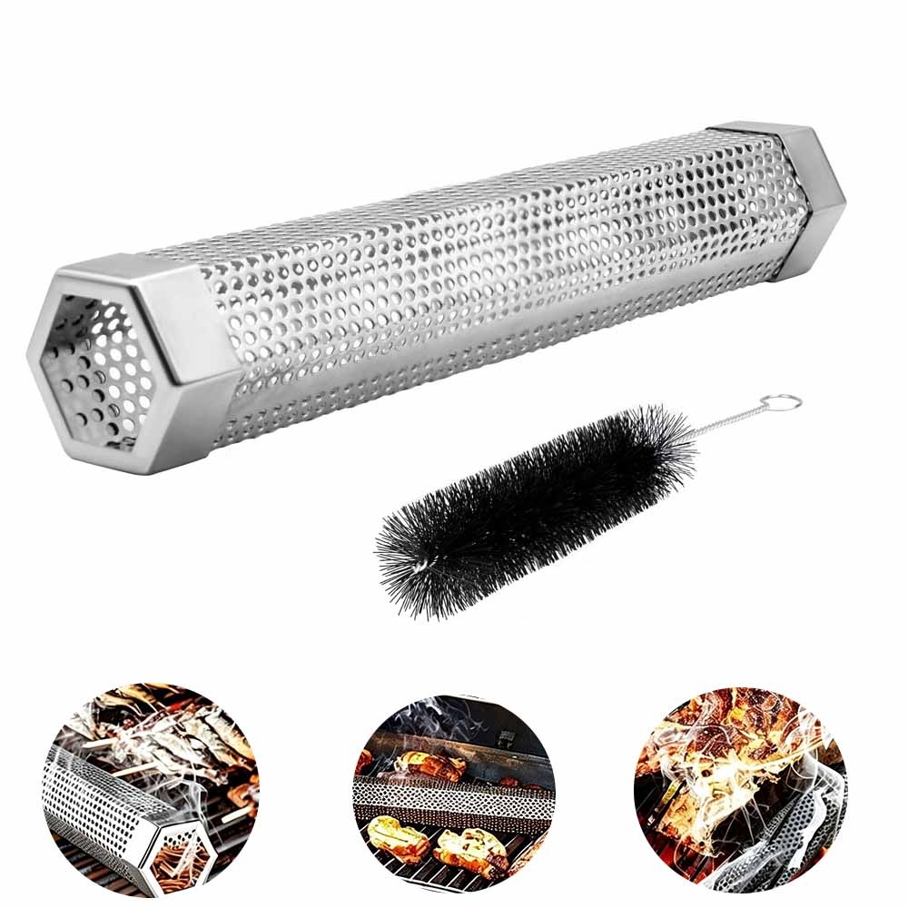 12″ Pellet Smoker Tube Set Stainless Steel BBQ Wood Smoker Tube w/Brush