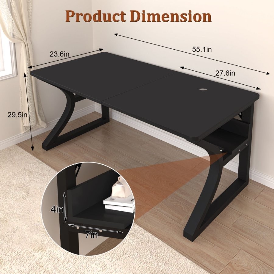 55 Inch Computer Desk Home Office Desk Study Executive Desk for Writing Work