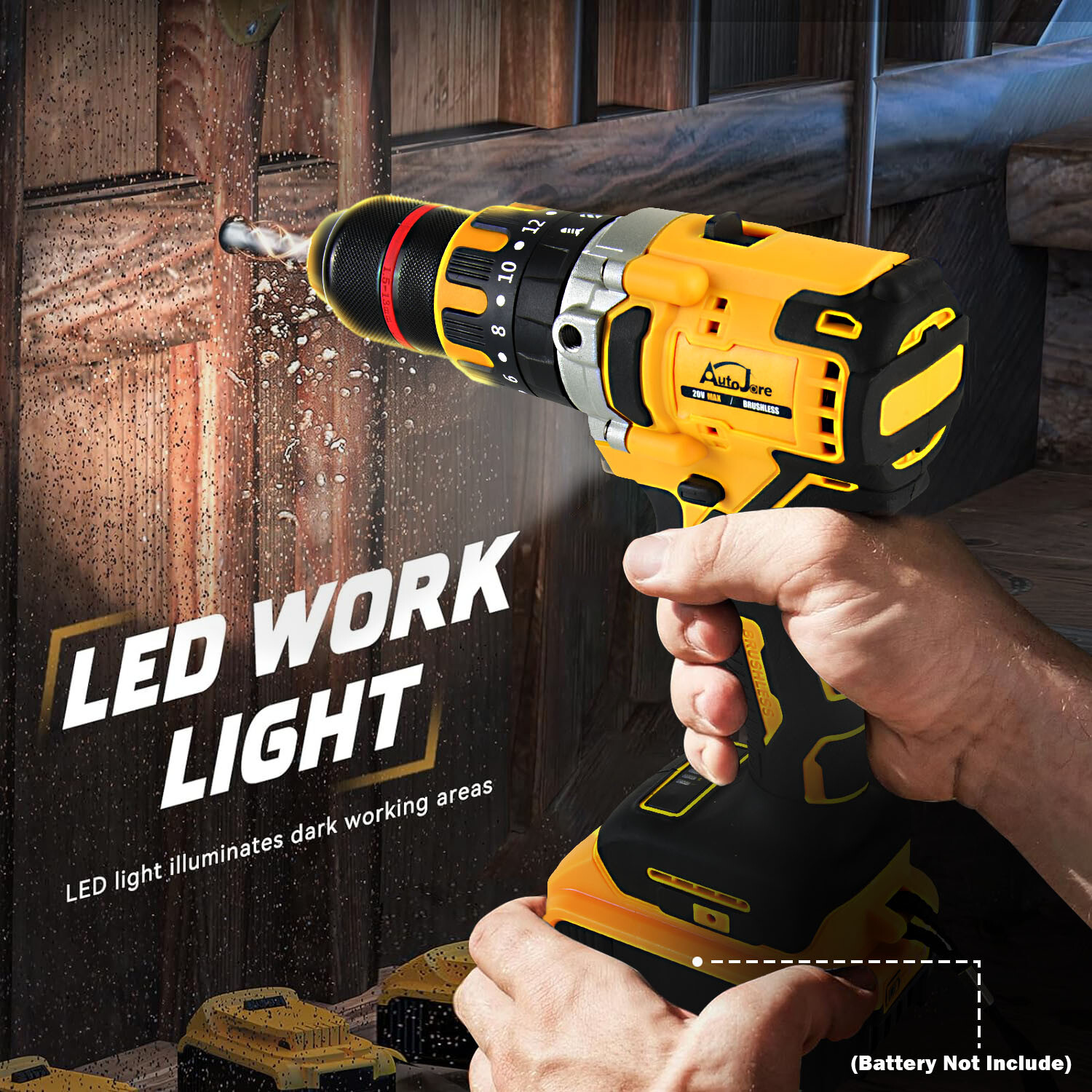 1/2″ Cordless Drill Driver for Dewalt 20V Battery, Brushless Compact Drill Tool