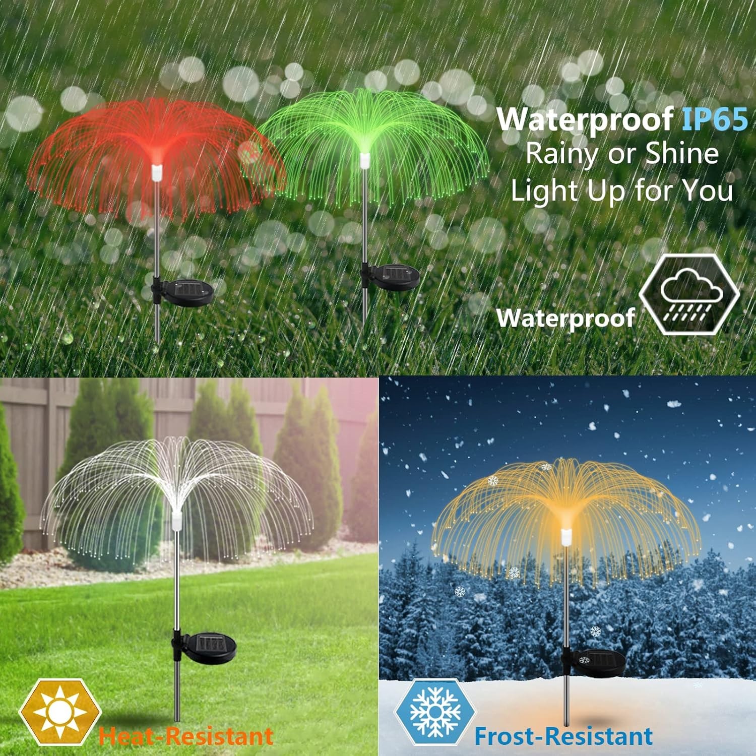 2PCS Solar Power Garden Lights LED 7Color Changing Stake Jellyfish Light Outdoor