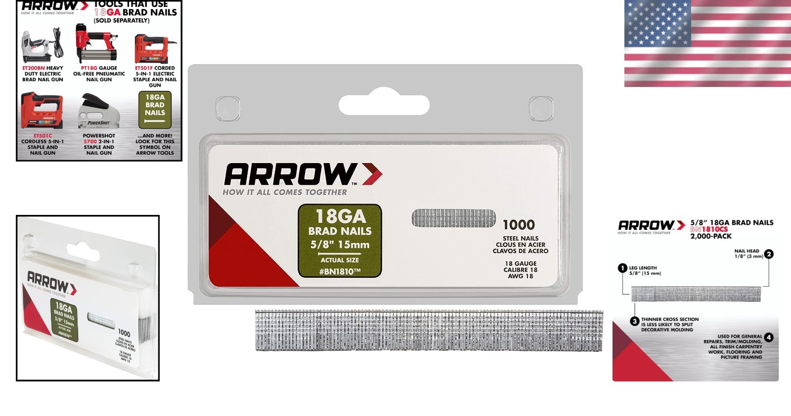 Versatile 5/8 Inch Arrow 18-Gauge Brad Nails – 1000 Count, Perfect for Framing