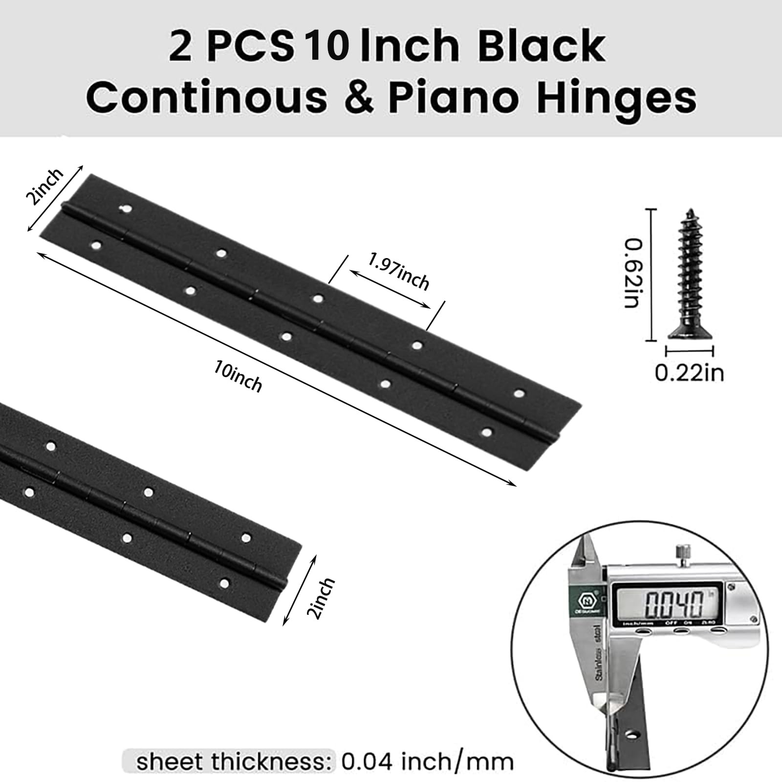 Black Stainless Steel Piano Continuous Hinges 0.05 Thick 10×2 Inch 2 PCS