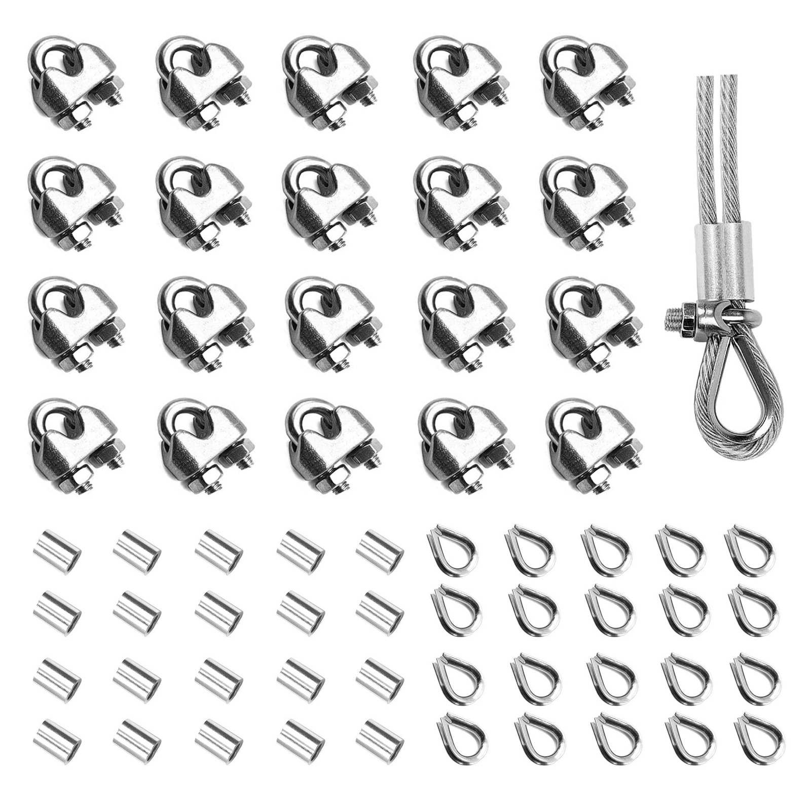 60PCS 1/8 Inches M3 Stainless Steel Wire Rope Cable Clip Clamp & M3 Thimble &…