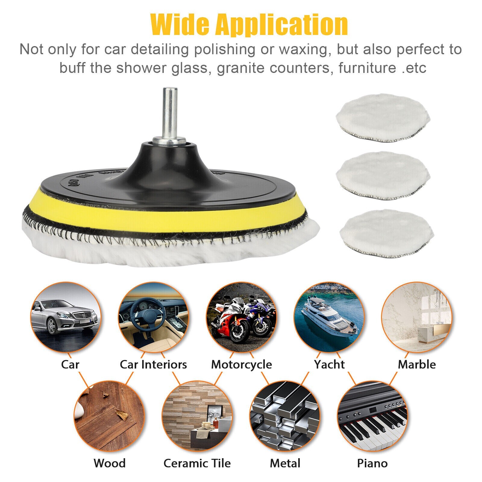 5PCS 6″ Buffing Polishing Pad Wool Wheel Mop Kit For Car Polisher Drill Adapter