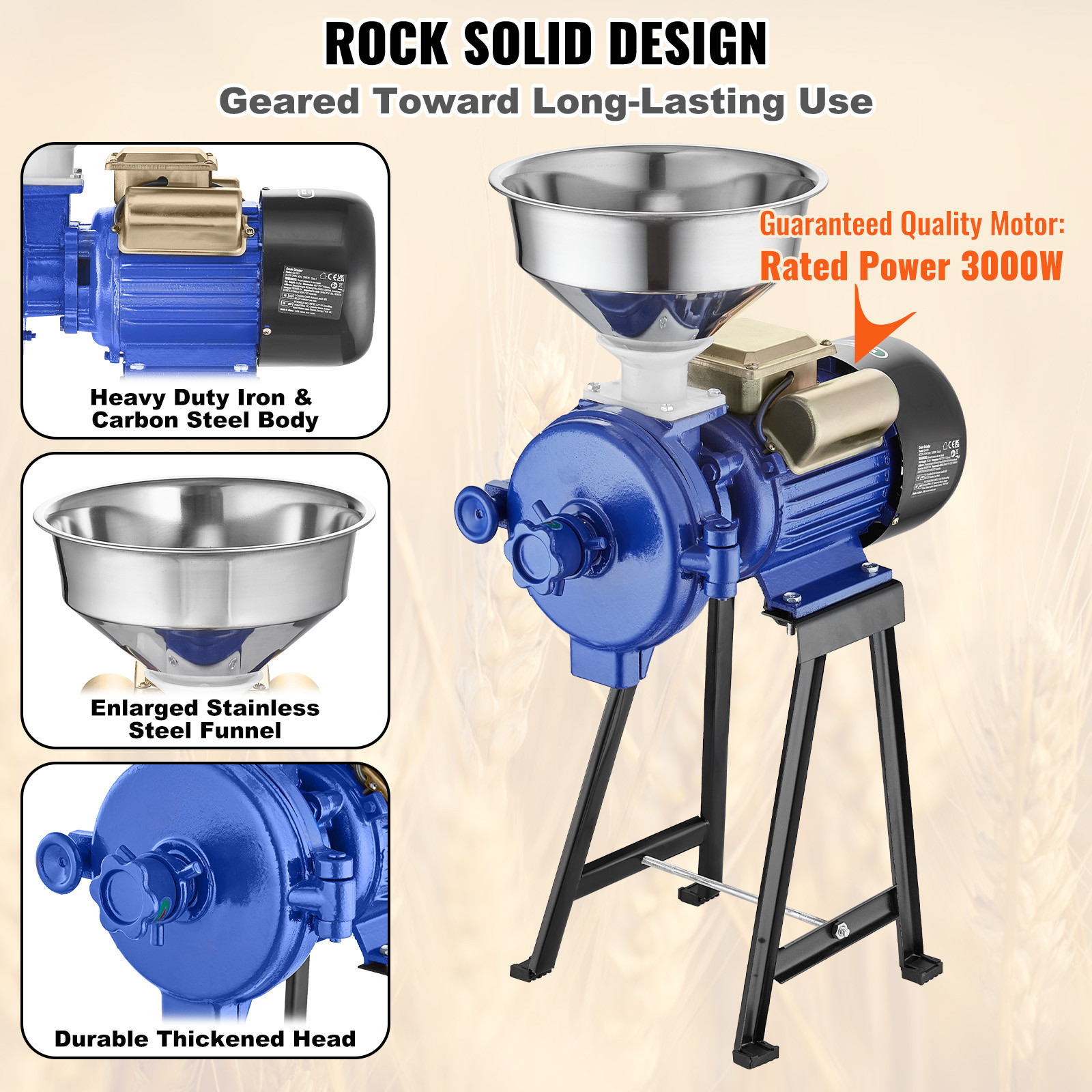 VEVOR 3000W Electric Grain Grinder Corn Wheat Flour Cereal Mill Dry Grinder