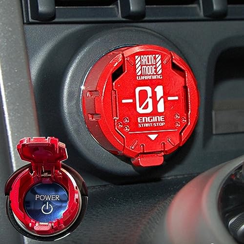 ???????? | Metal Mecha Push Start Button Cover, Car Press-A1-Red-Wordl