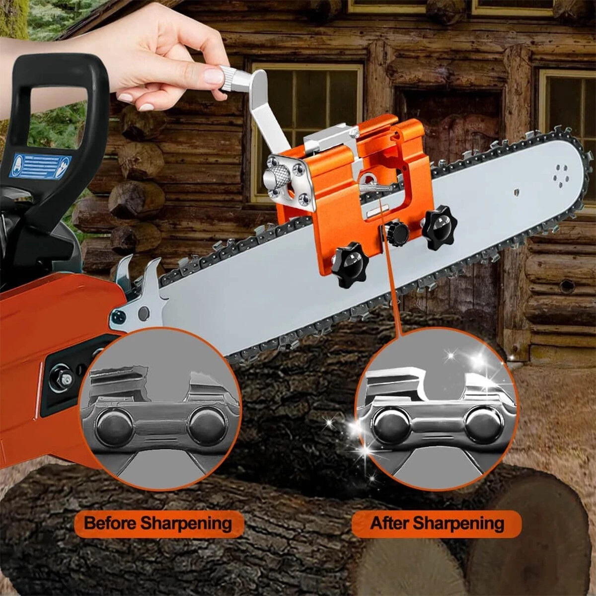 Chainsaw Chain Sharpening Jig Portable Hand Crank Sharpener Tool Set us