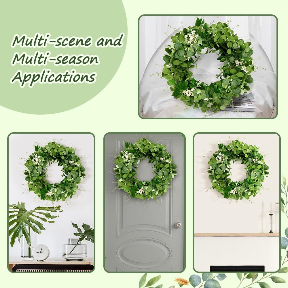 Eucalyptus Wreath 24 Inch, Spring Summer Wreaths for Front Door Outside with Whi