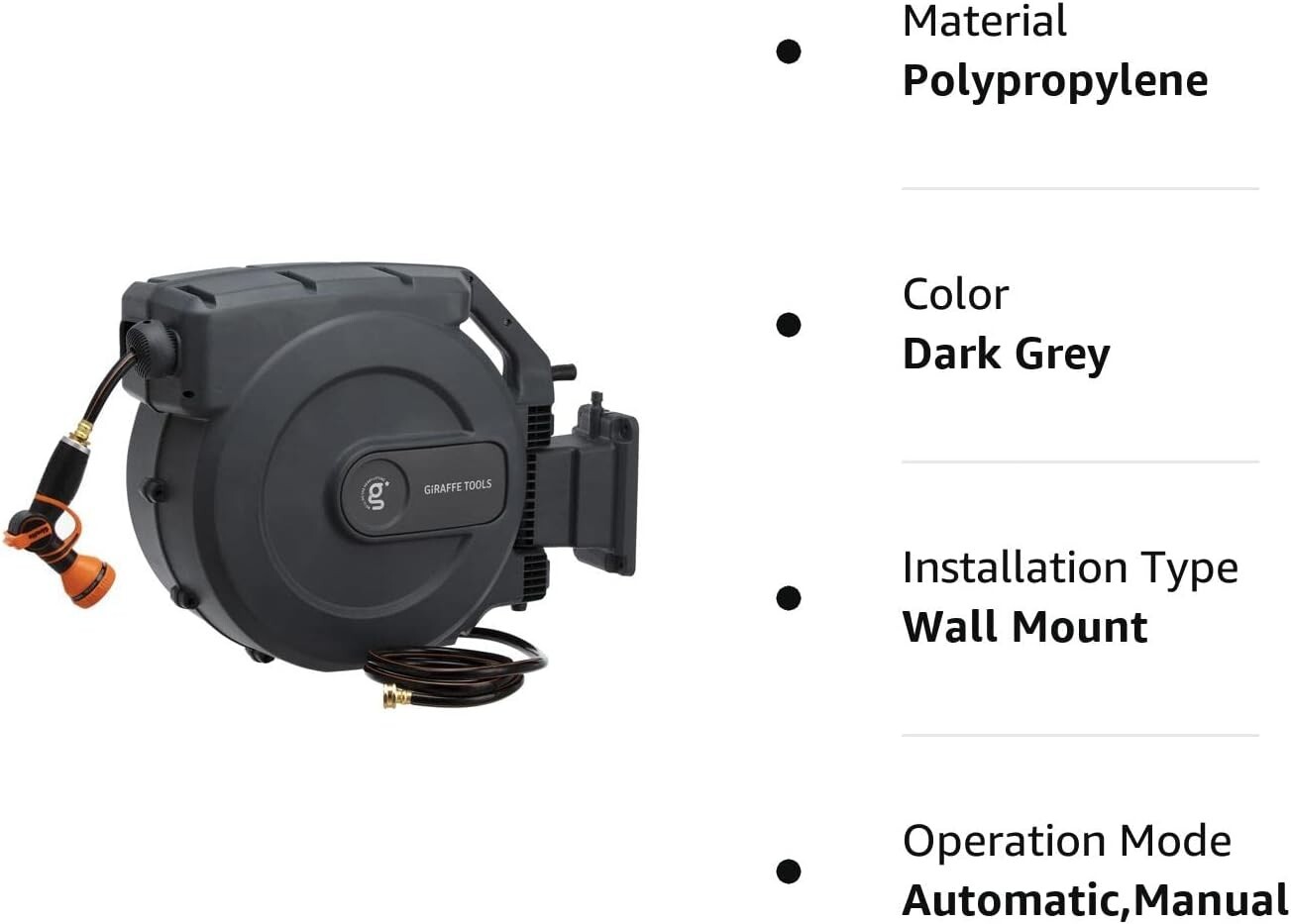 Giraffe Tools Retractable Garden Hose Reel Wall Mount 5/8-IN 115-FT with Nozzle