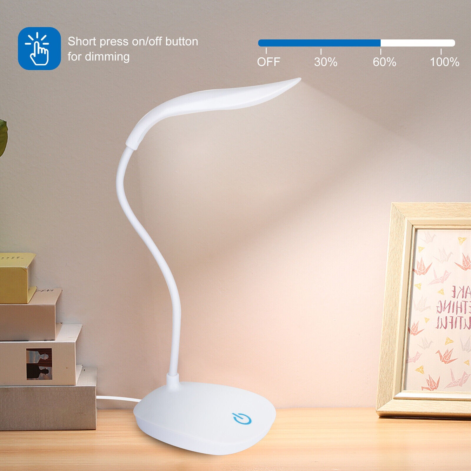 LED Desk Light Dimmable Bedside Reading Night Lamp USB Rechargeable Touch Sensor