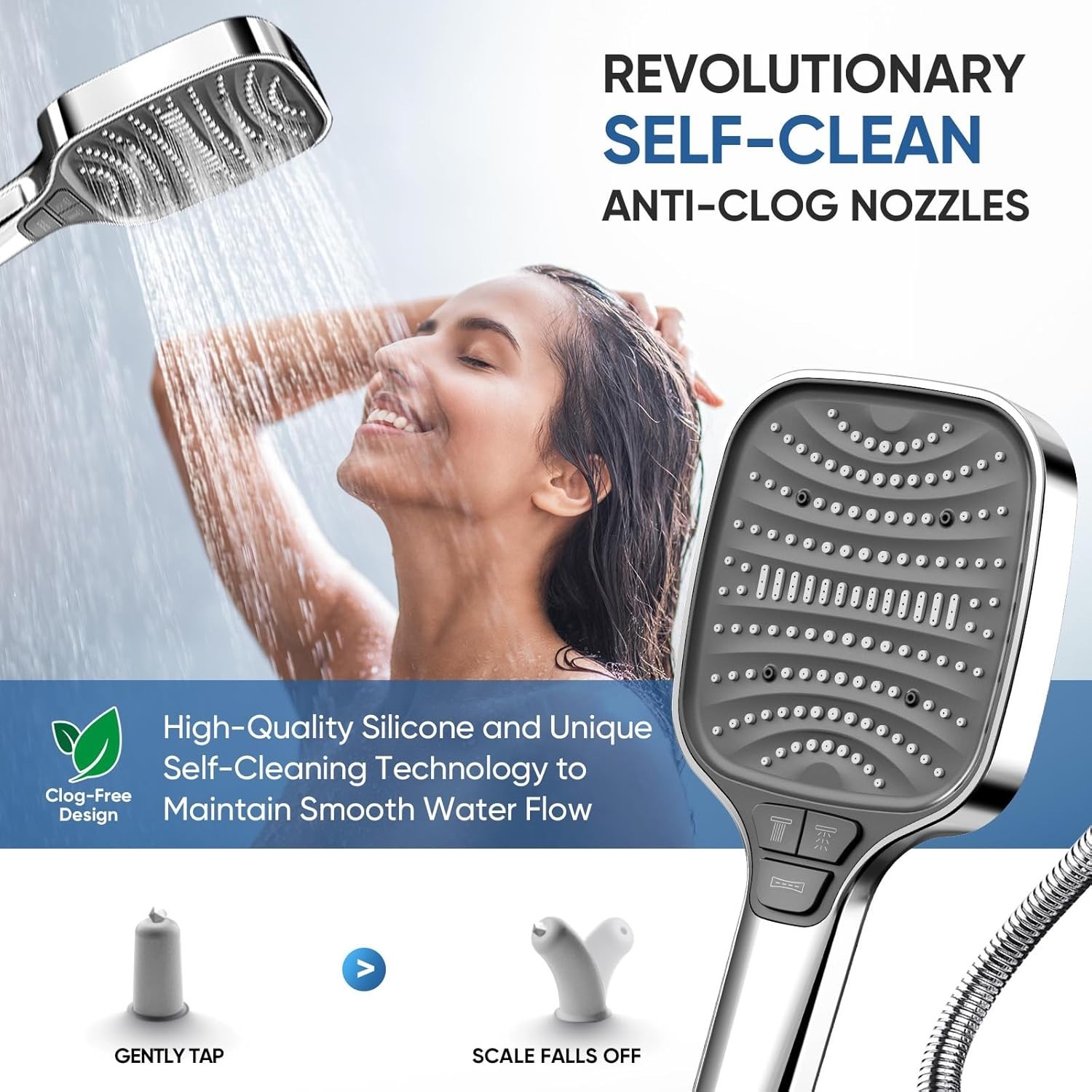 High Pressure Shower Head with Handheld,8 Modes,Heat-Resistant ABS Plastic Mater