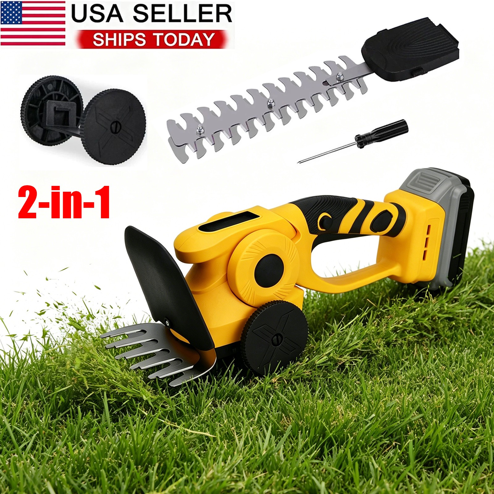 Electric Cordless Grass Shear 20V Shrubbery Trimmer 2 in 1 Hedge Shears Cutters