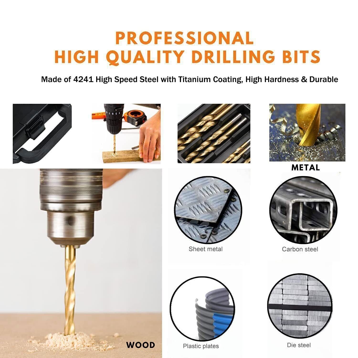 13Pcs HSS Titanium Coated Twist Drill Bit Set 1.5-6.5mm Hex Shank For wood Metal