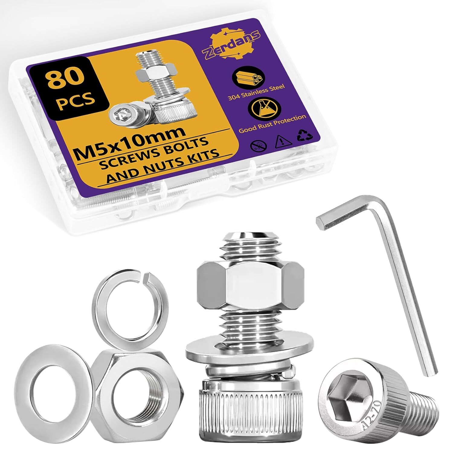 Hex Socket Head Cap Screws Bolts & Nuts Assortment Kit with Lock & Flat Washers