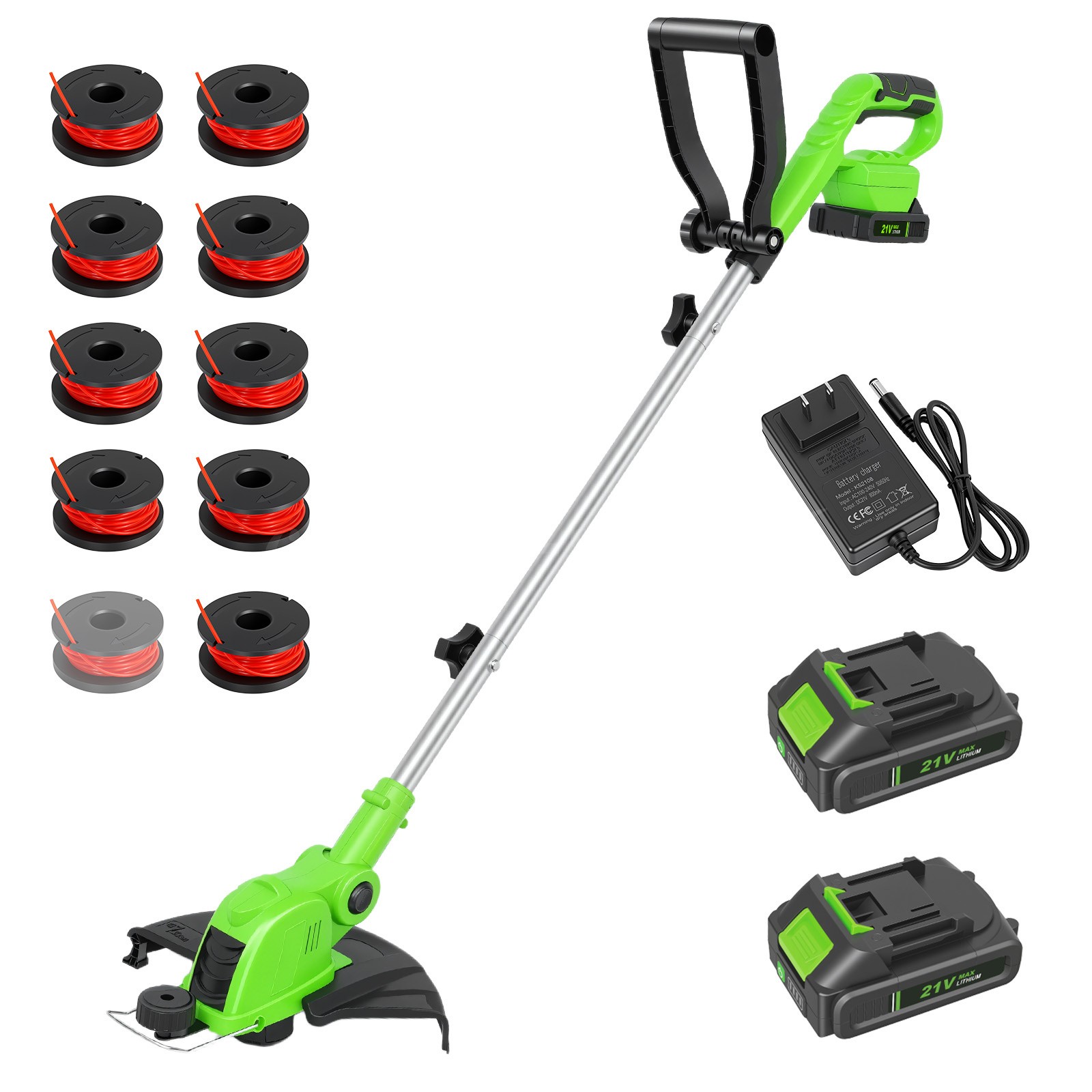 Electric Cordless Grass String Trimmer Lawn Edger Weed Wacker Cutter & 2 Battery