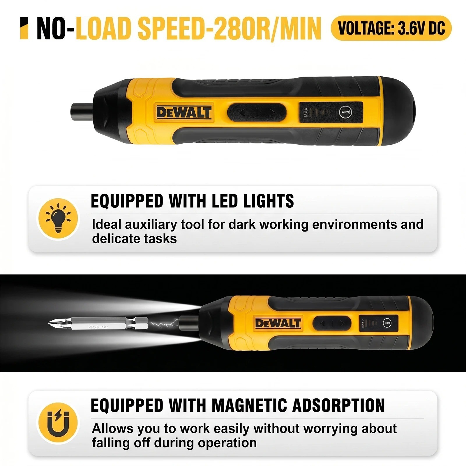 New DEWALT Cordless Electric Screwdriver 1300mAh USB Rechargeable Free Shipping