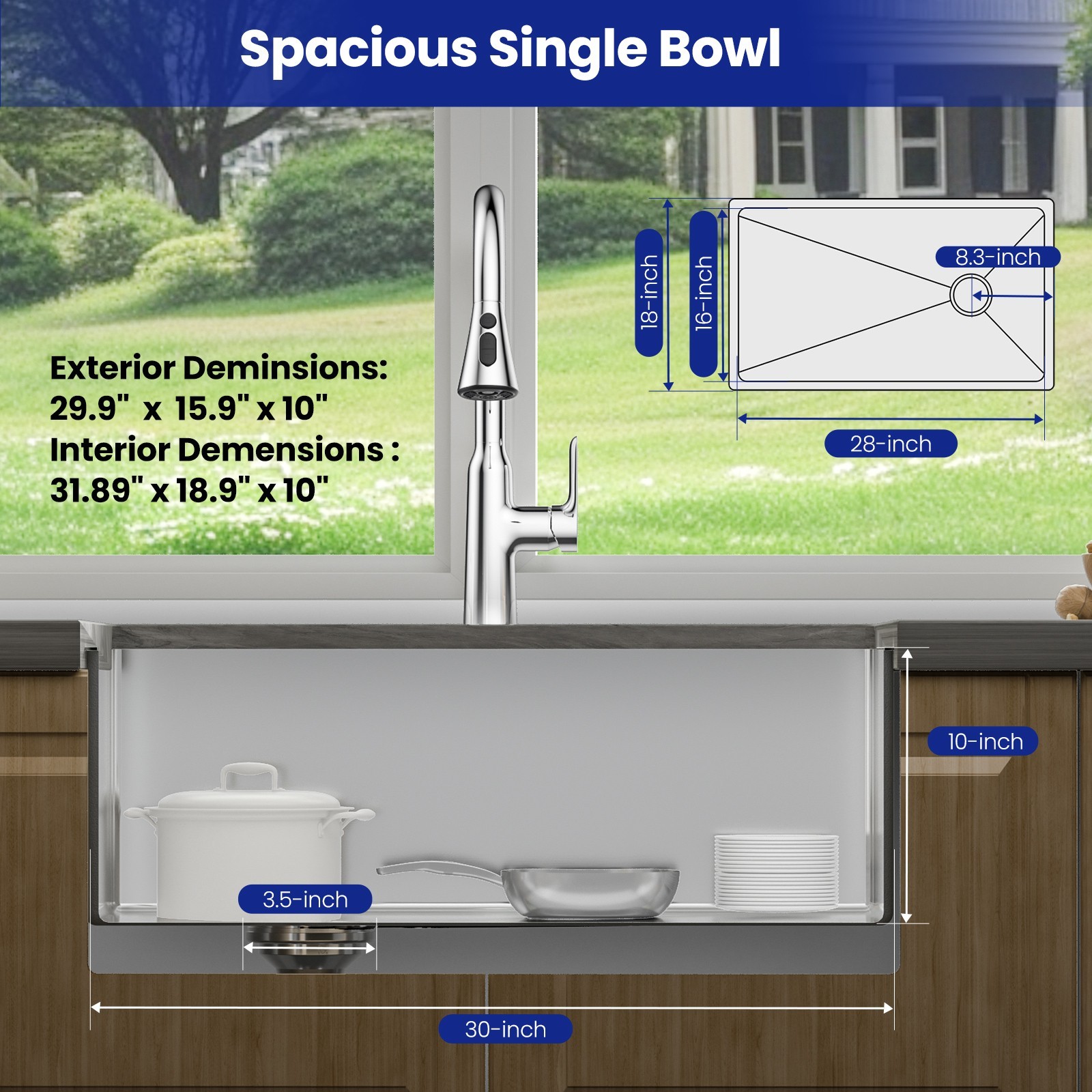 JOMOO 30″ Brushed Stainless Steel Drop-In Topmount Kitchen Sink Single Bowl