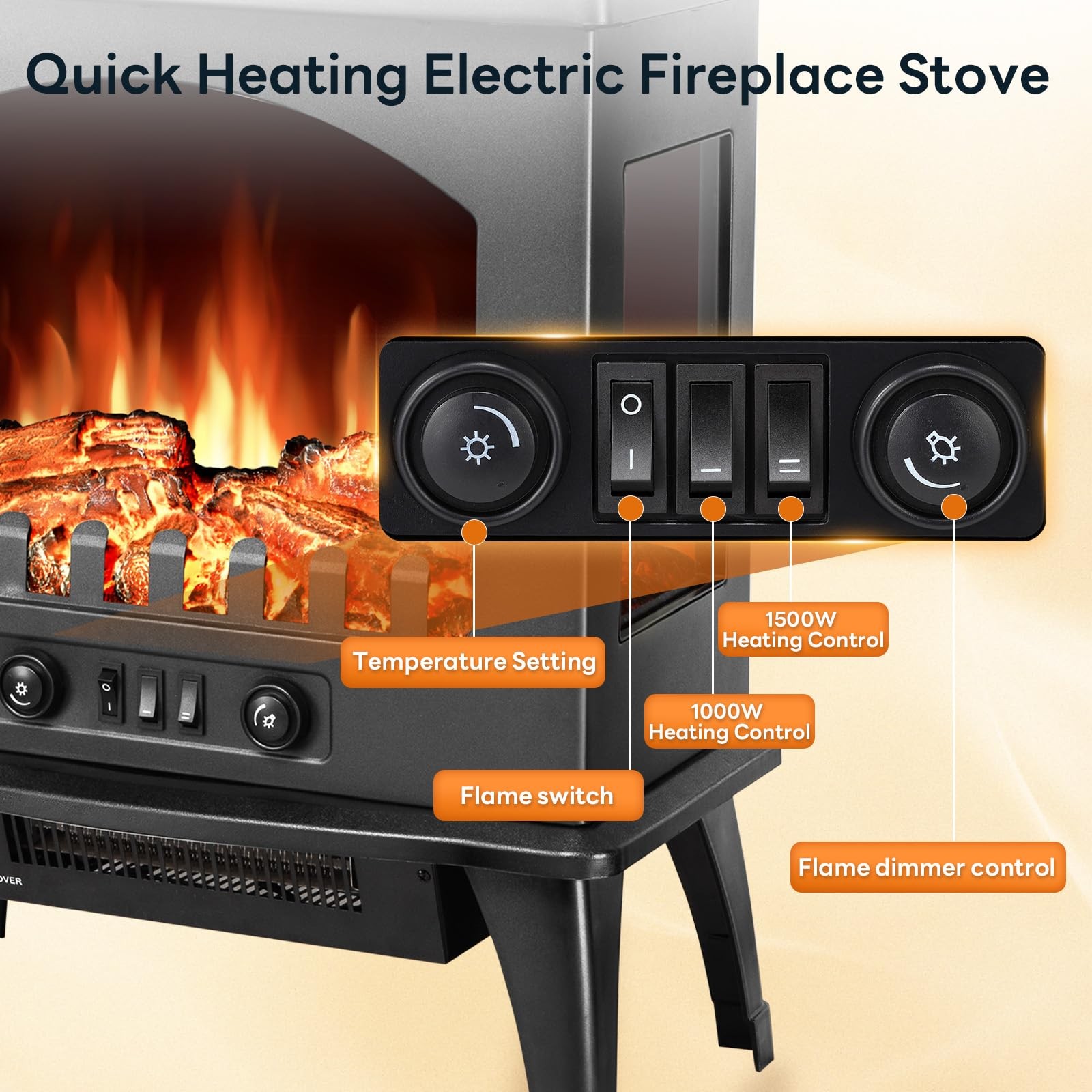 ZAFRO Freestanding Electric Fireplace Stove with Realistic Flame, 5100 BTU