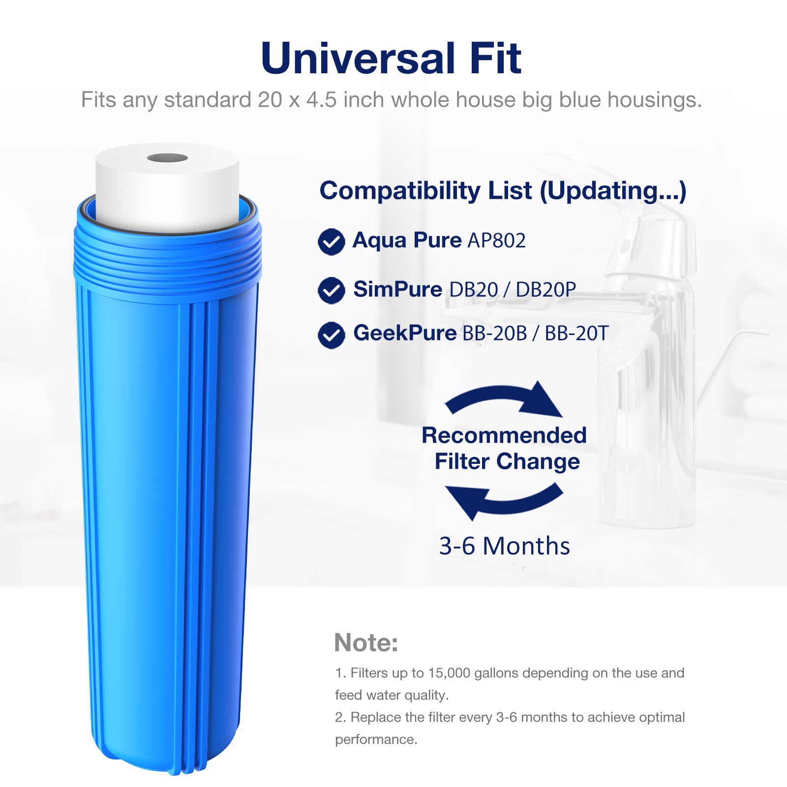 5 Micron 20″x4.5″ Big Blue Sediment Water Filter Replacement Whole House 1-24PK