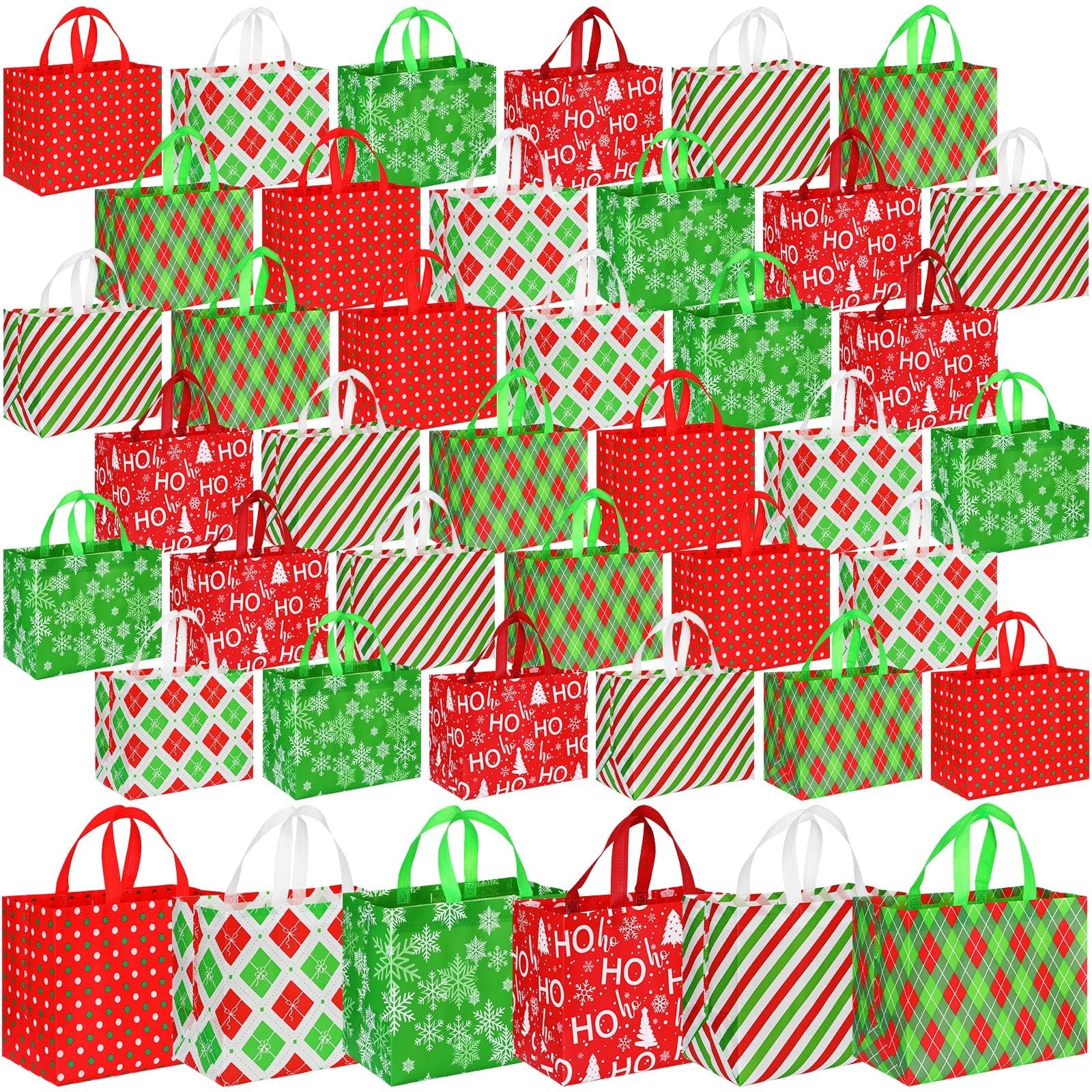 Sanwuta 210 Pcs Christmas Bags Bulk Gifts 12.8 x 9.8 x 6.7 In Large Tote Treat