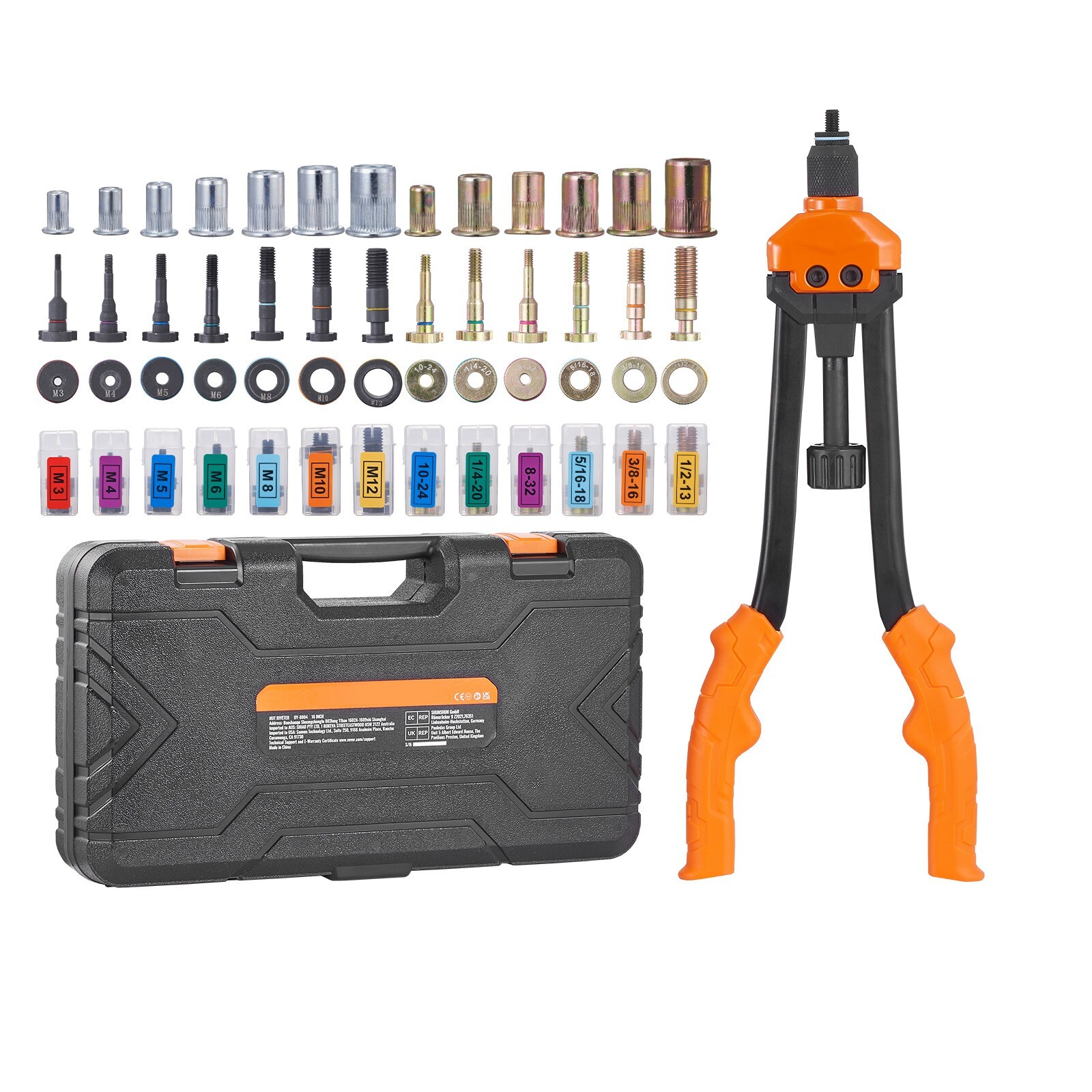 Rivet Nut Tool 16in Rivnut Tool Kit 13 PCS Mandrels and 186 PCS Rivet Nuts
