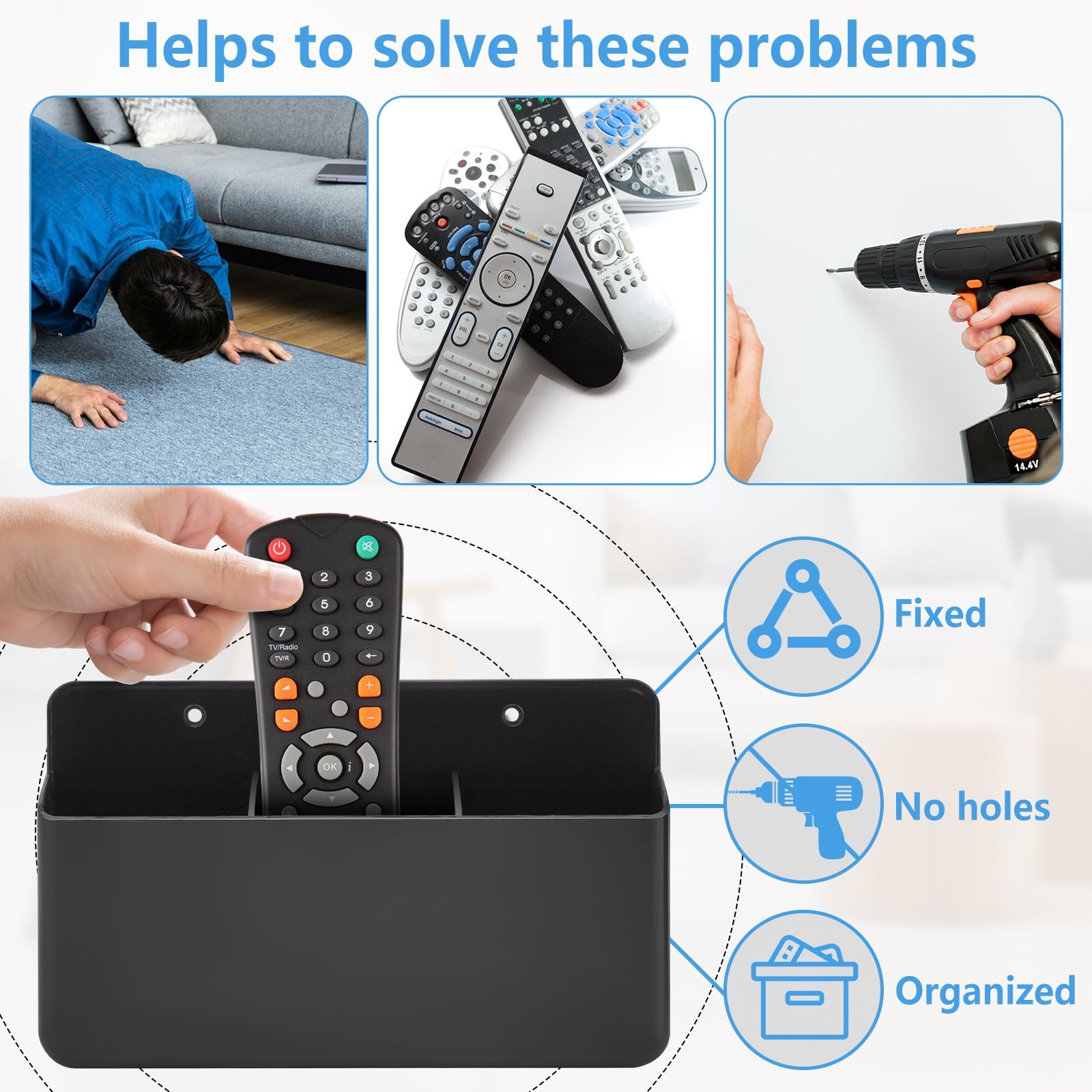 3 Pack Remote Control Holder Wall Mount, 2Pcs Small Remote Holder and 3 Slot