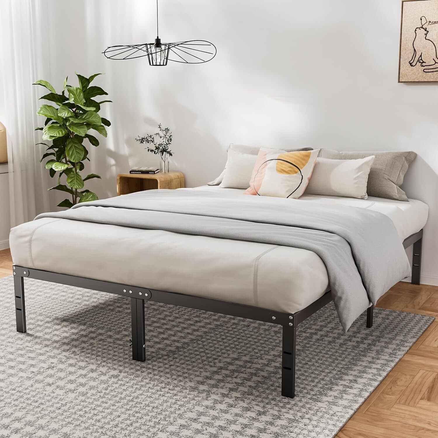 Metal Queen King Full Size Bed Frame Bedroom Sturdy Steel Slat Support Bedstead