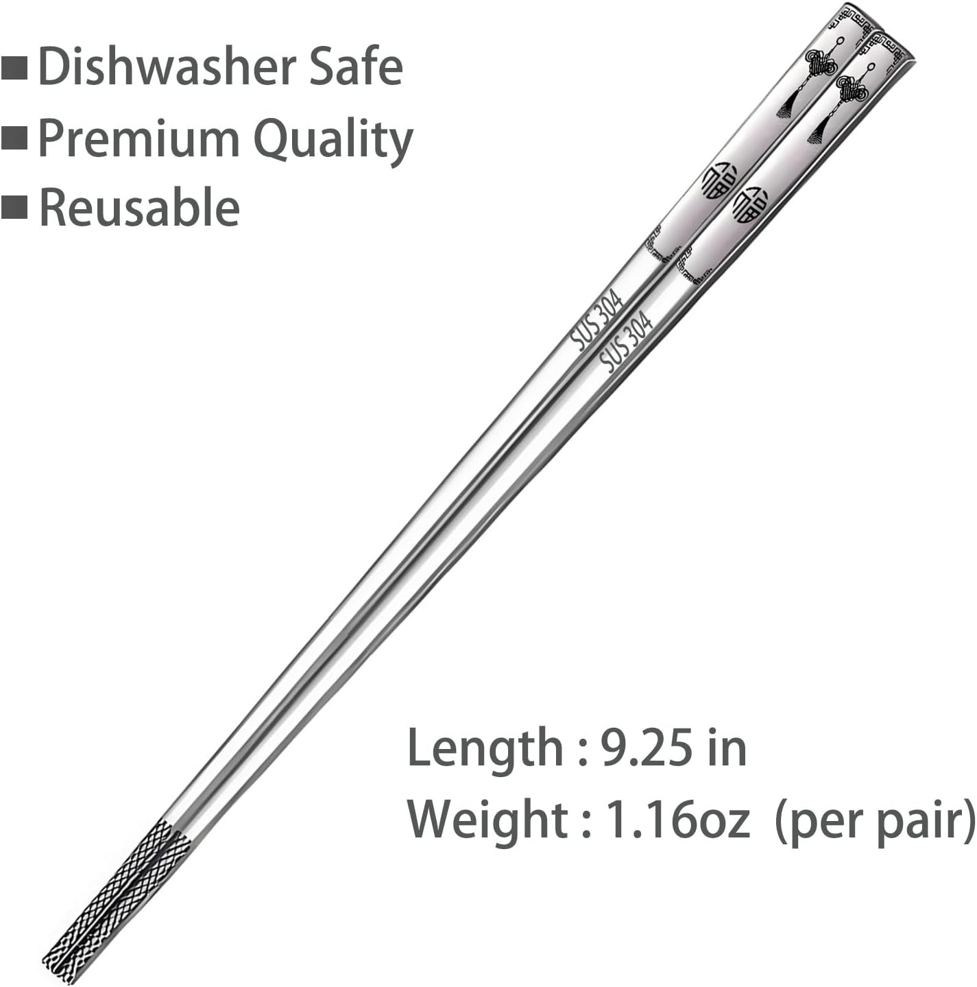 Stainless Steel Chopsticks 5 Pairs Metal Chopsticks Reusable Dishwasher Safe Squ