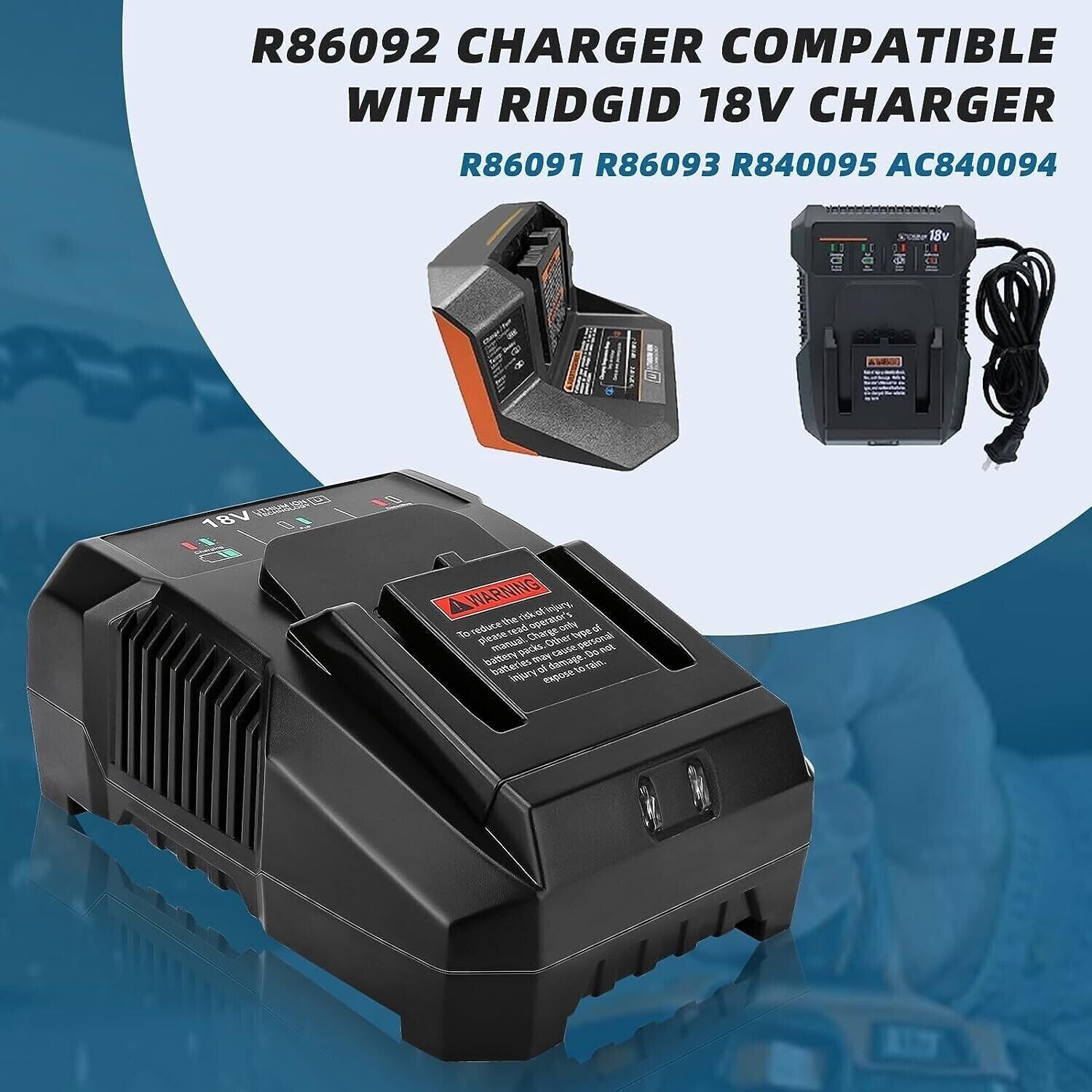 18V for Ridgid Battery Charger R86092 R86091 for Ridgid 18V Lithium Ion Battery