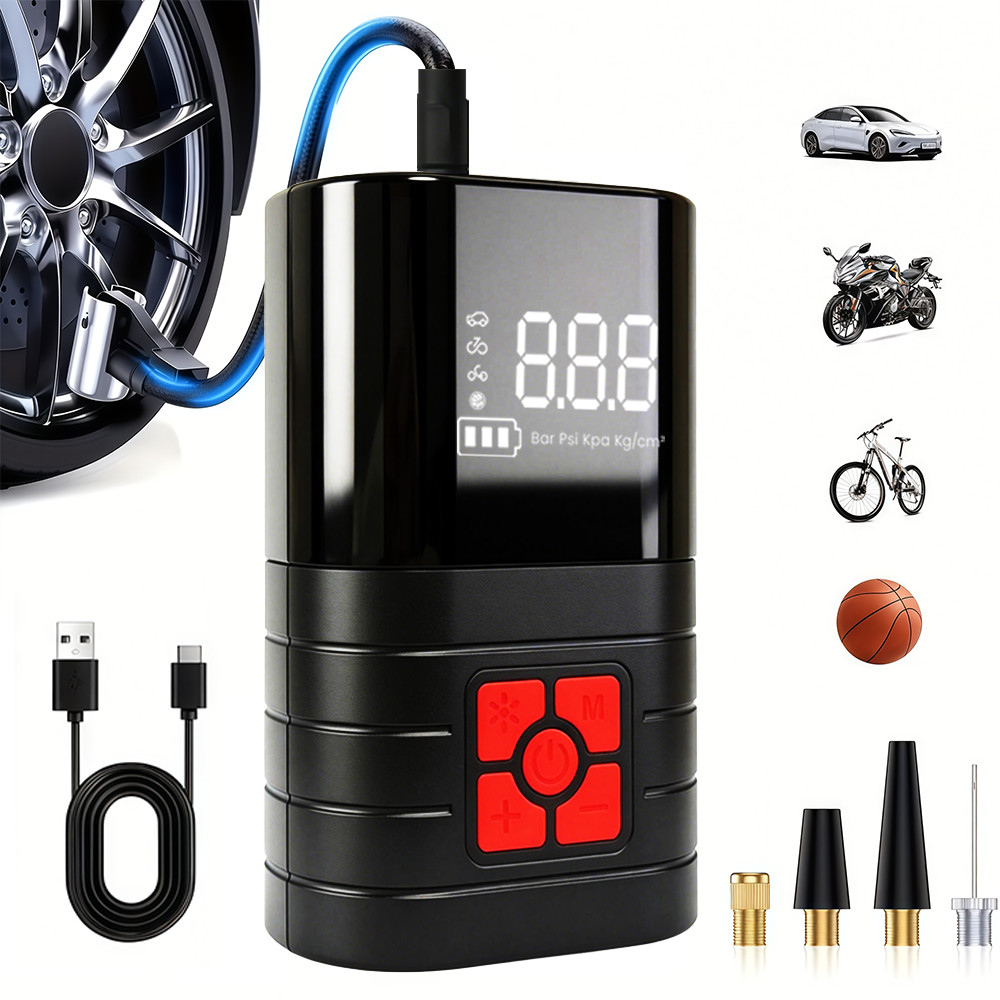 12000A Portable Car Tire Inflator Pump LED lighting 1300mAh