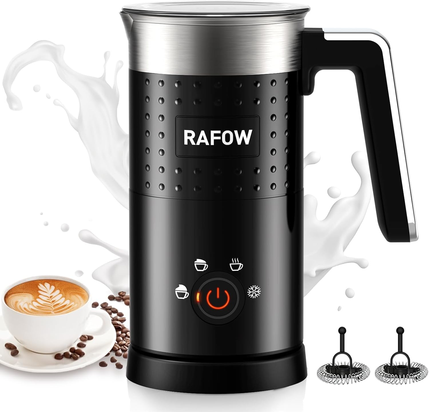 4 in 1 Electric Milk Frother: 10oz/350 mL Large Electric Milk for Hot and Cold