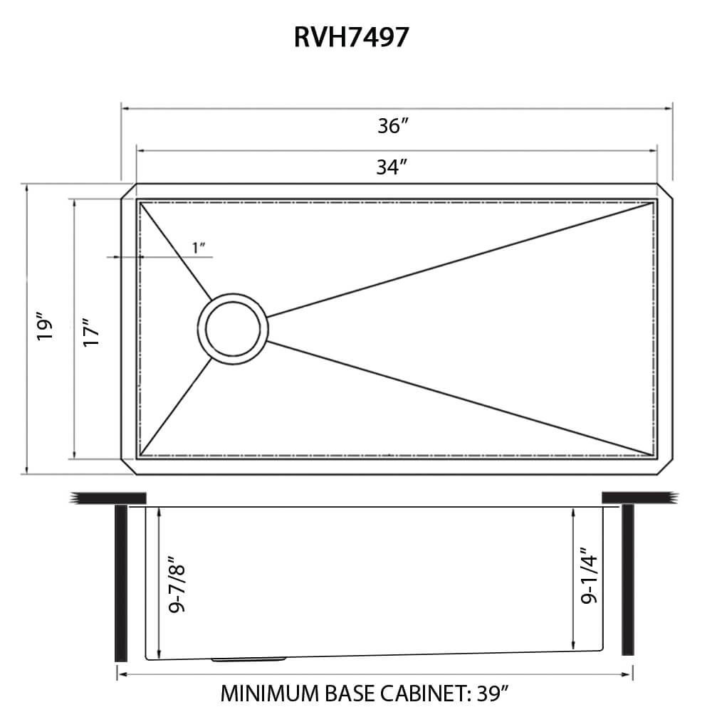 Ruvati 36″Undermount Slope Bottom Offset Drain Reversible Sink- RVH7497