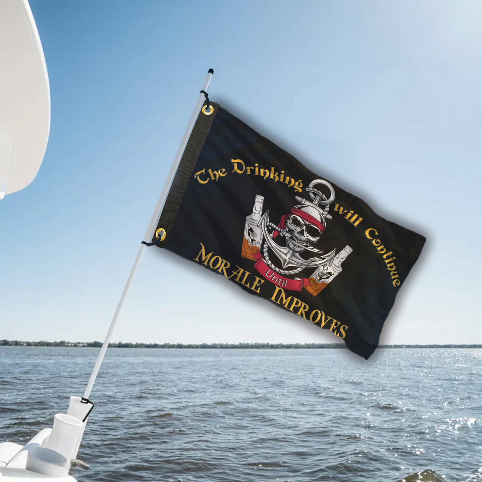 Drinking Will Continue Pirate 12x18in Boat Flag Pirate Morale Marine Banner ATV
