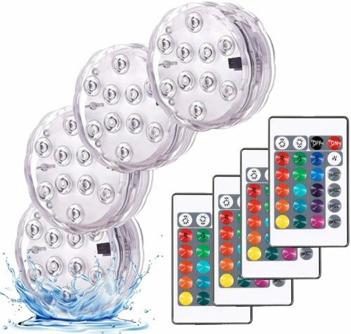 4 Pcs Pool Lights Submersible LED Lights w/Remote Underwater Light for Ponds