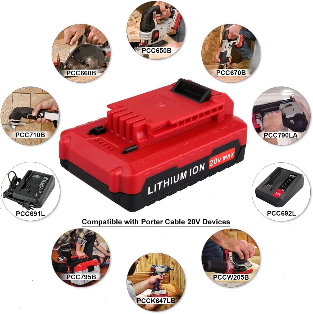 2P For Porter Cable 20Volt Lithium-Ion Battery PCC681L PCC685L 20V MAX 8000mAh