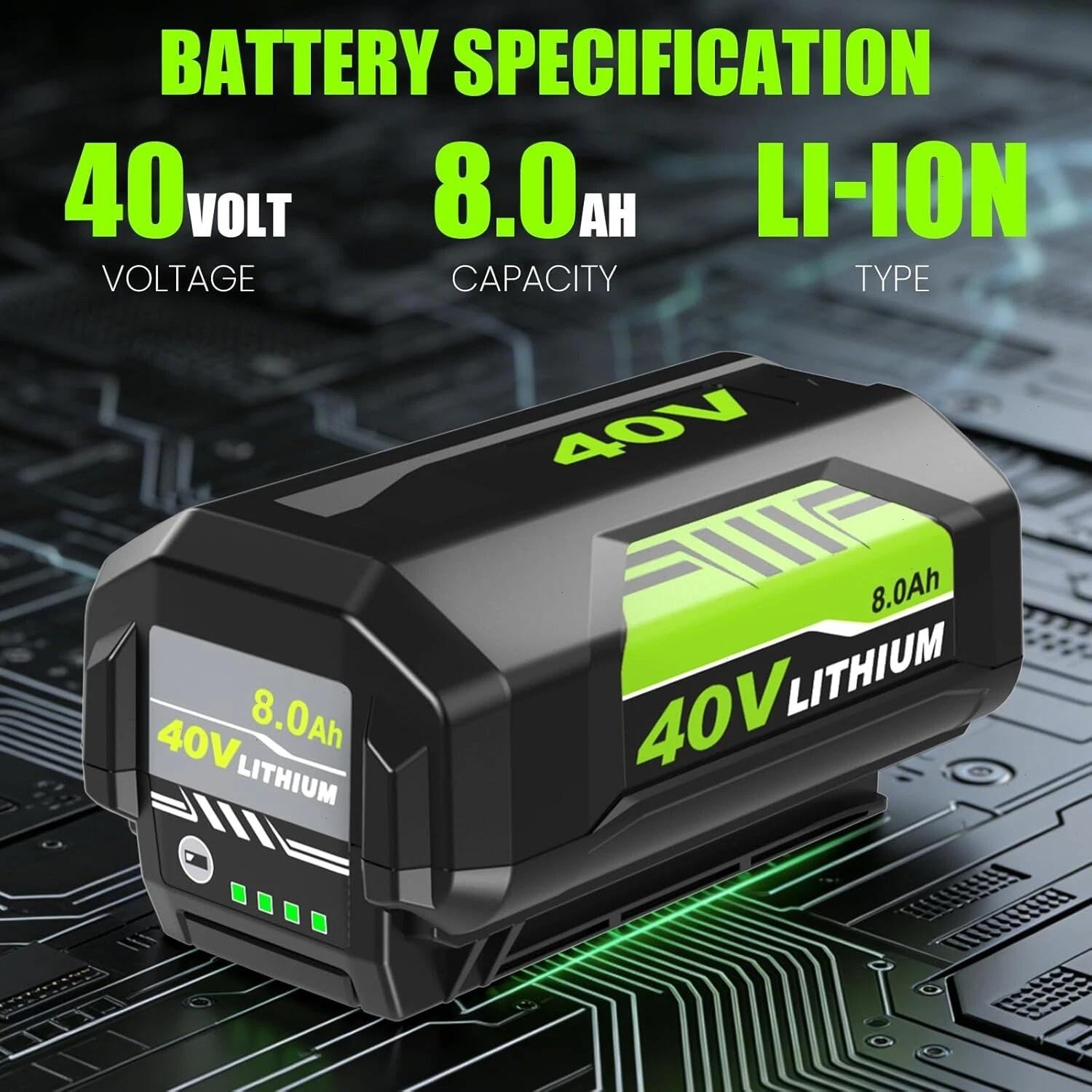 1/2PACK 8.0Ah Battery 40 Volt for Ryobi 40V Lithium-ion OP40602 Battery with LED