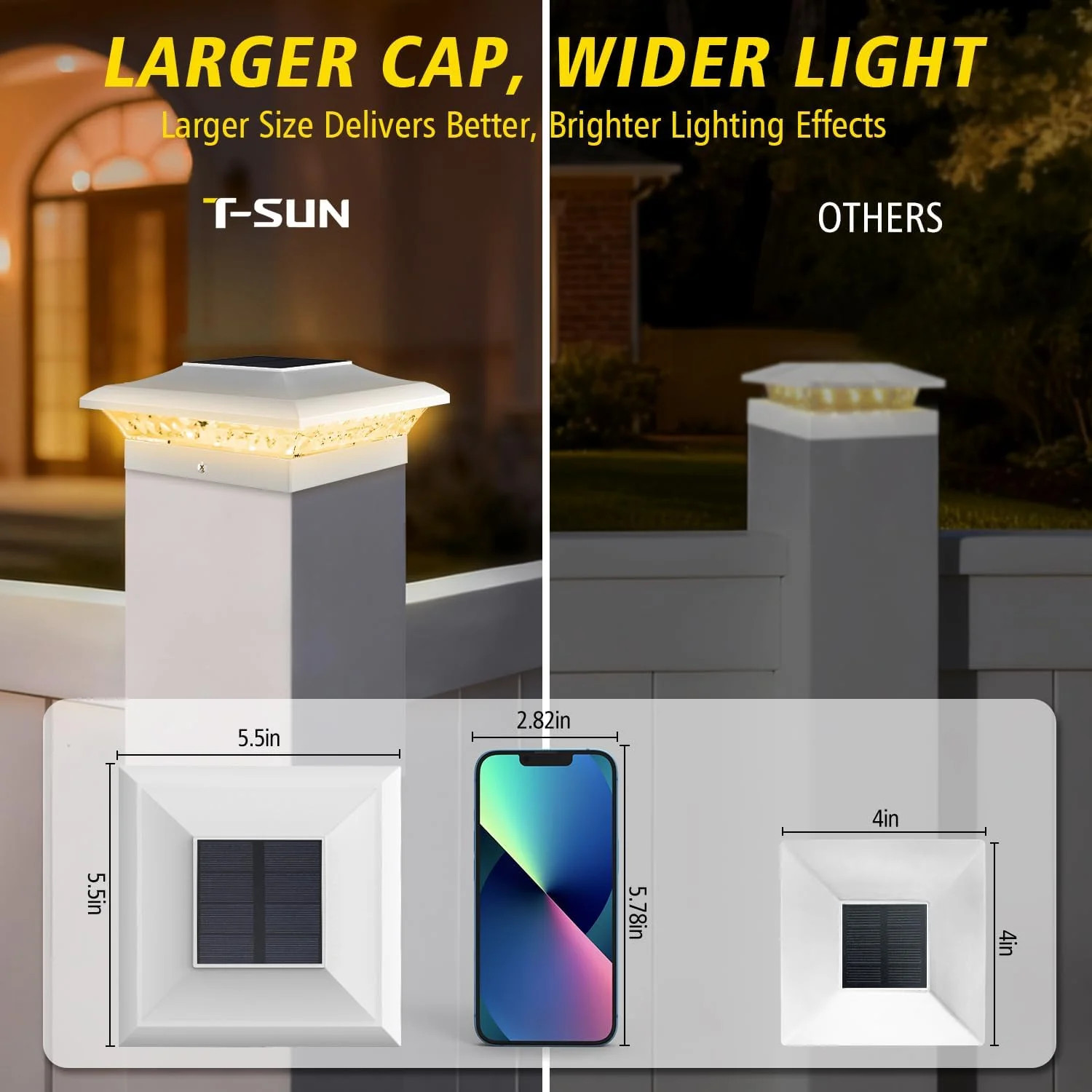T-SUN RGB Solar Post Cap Lights, White Color Changing Fence Post Lights for 4×4