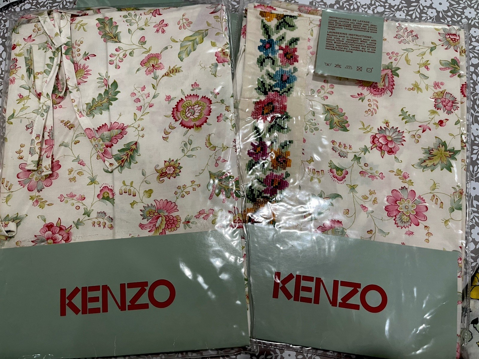 KENZO France NWT (1pc) Boudoir Sham 100% Percale Print Ties Embroidery ONE SHAM