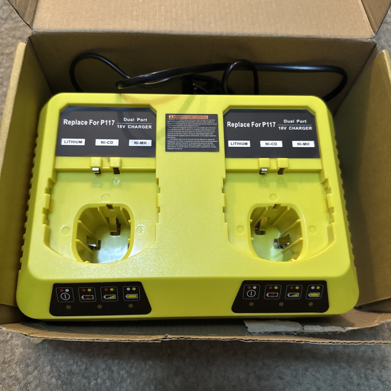 18V Dual Port Charger for Ryobi P117 P108 PBP005 Lithium-Ion NiCad NiMh Battery