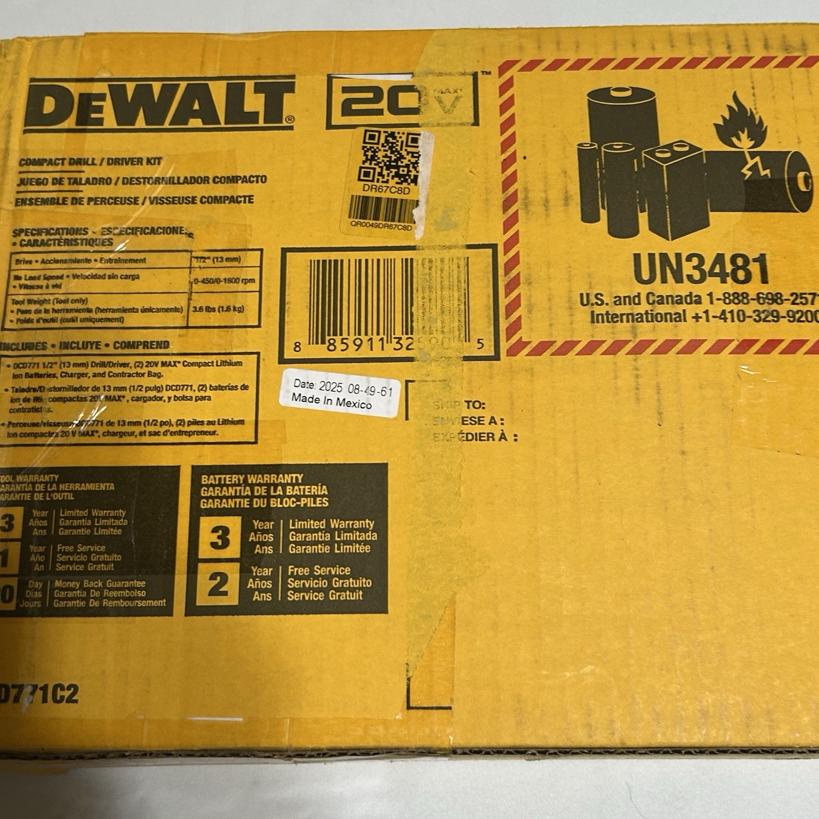 DEWALT DCD771C2 20V MAX Cordless Drill Driver Kit 2×1.3Ah Battery Charger Bag
