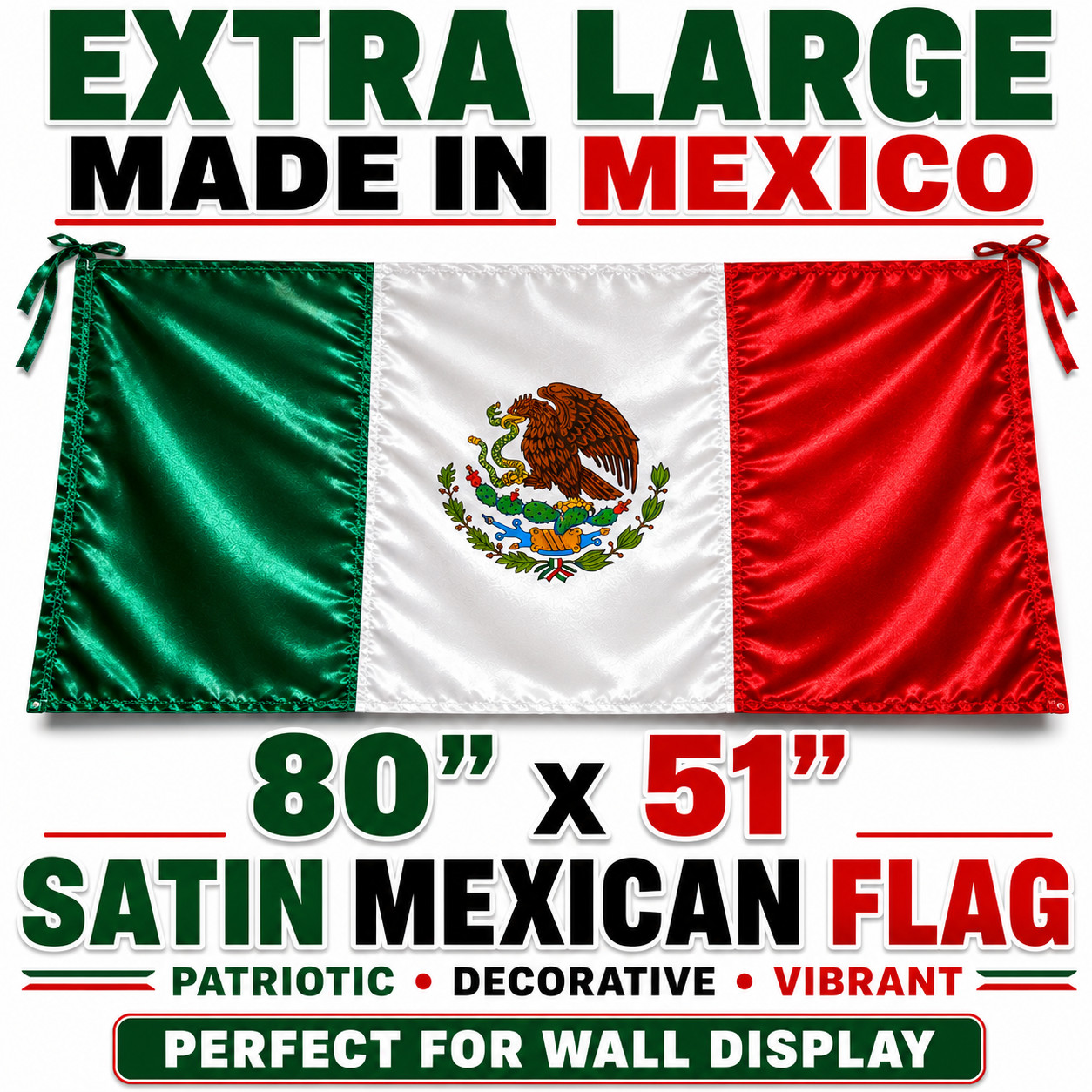 Large Mexico Satin Flag 80×51 Patriotic Mexican Banner Made In Mexico
