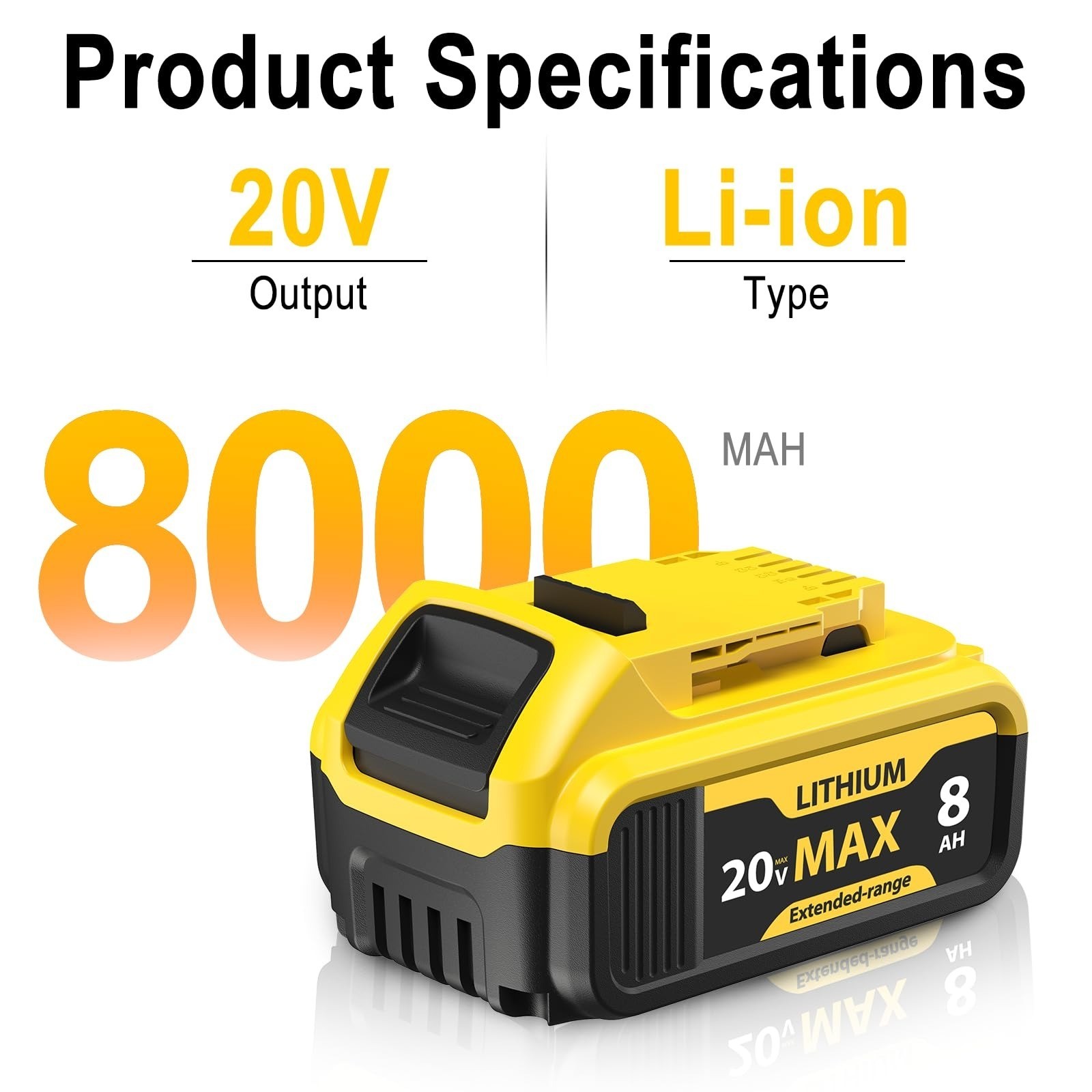8000mAh Lithium-Ion Battery for Dewalt 20V Max – 4-Pack Replacement