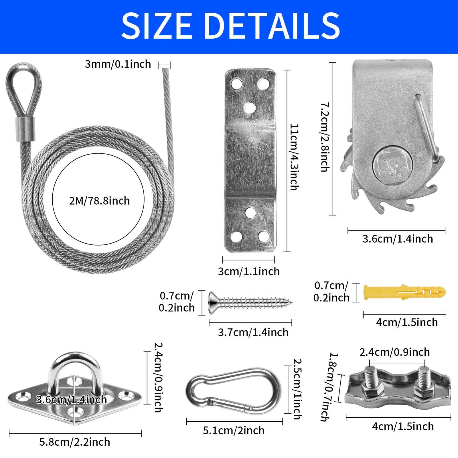 Hardware Kit for Sun Shade Sail Triangle Rectangle Installation Wire Rope Set