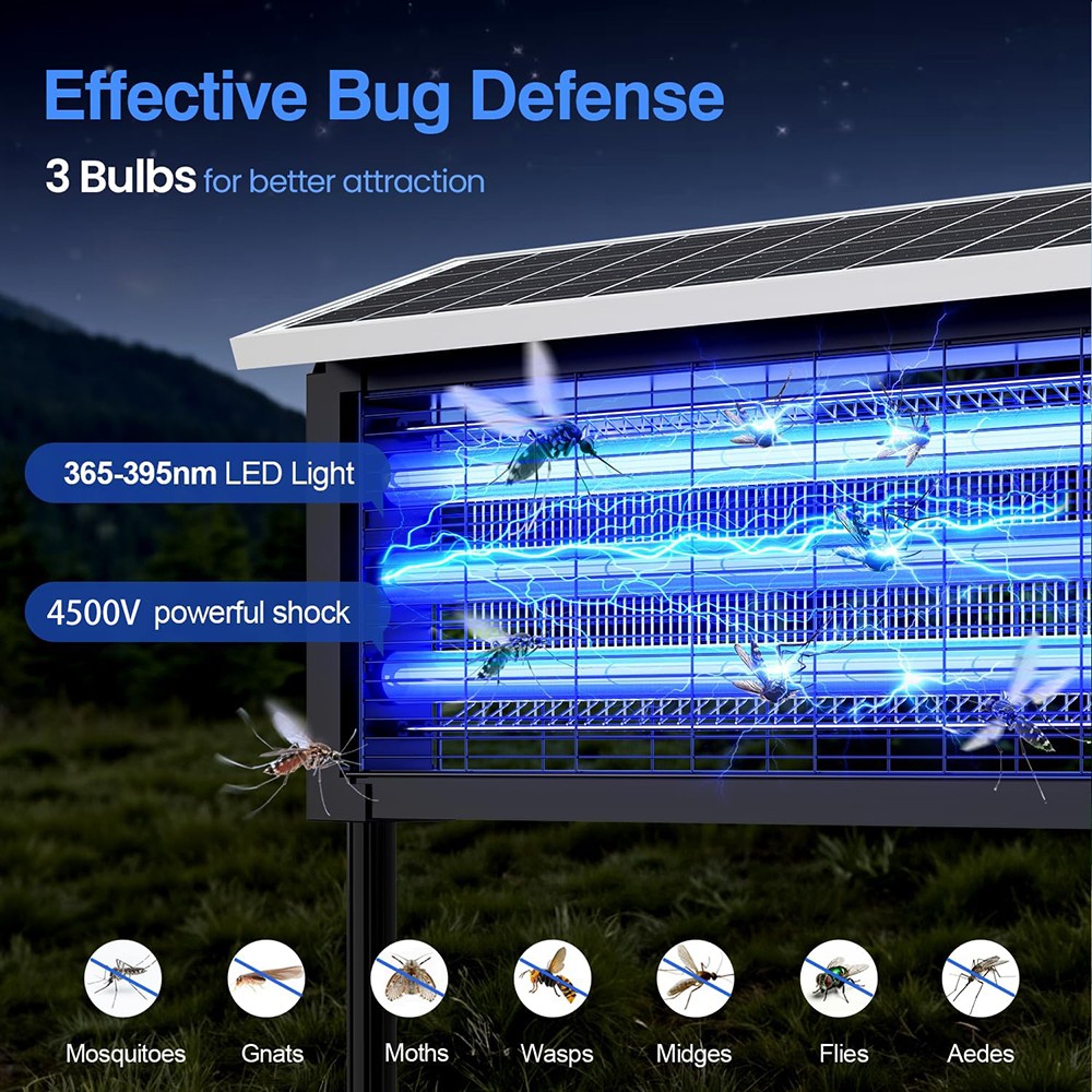 Solar Bug Zapper Outdoor Mosquito Zapper 4500V Waterproof Rechargeable Fly Trap