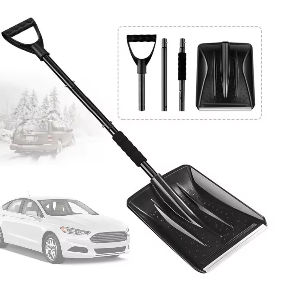 Snow Shovel with Adjustable Length D-Grip Handle Driveway Scoop Shovel